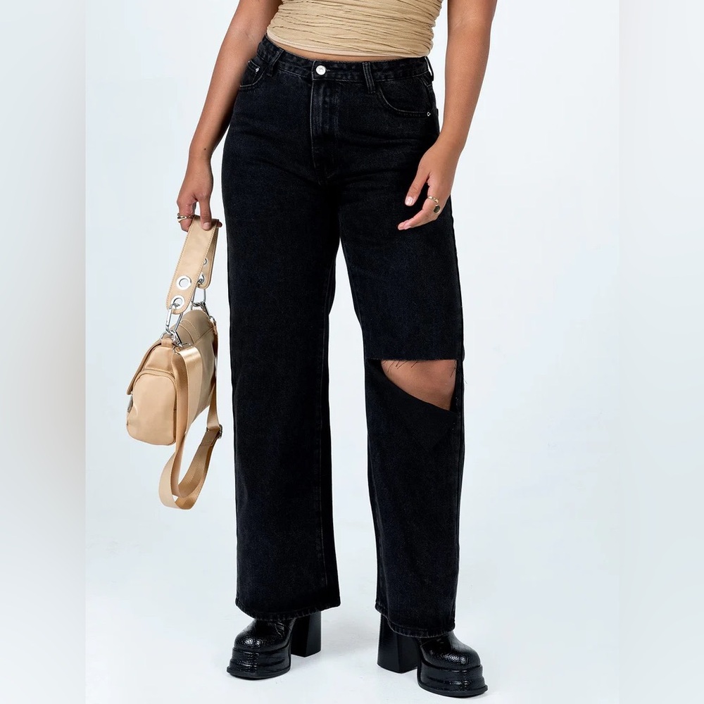 Princess Polly Black Sevina Wide Leg Jean